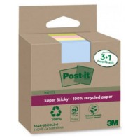 PACK 3+1 BLOCS 90 HOJAS NOTAS RECICLADAS ADHESIVAS 76X76MM SUPER STICKY COLORES SURTIDOS 654 RSSCOL3+1 POST-IT 7100285103 (Espera 4 dias) en Huesoi