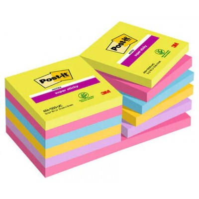 PACK 12 BLOCS 90 HOJAS NOTAS ADHESIVAS 76X76MM SUPER STICKY COLORES SURTIDOS ULTRA 654-12SSUC POST-IT 7100290156 (Espera 4 dias) en Huesoi