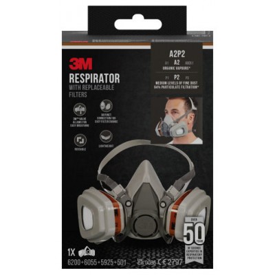 KIT MASCARILLA RESPIRADORA CON FILTROS REEMPLAZABLES 6002KIT-1 A2P2 3M 71030129 (Espera 4 dias) en Huesoi