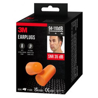PACK 50 PARES TAPONES OIDO 1100 SNR-35DB EN BOLSAS INDIVIDUALES ESPUMA POLIURETANO 1100-50 3M 7100334748 (Espera 4 dias) en Huesoi