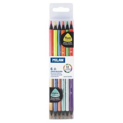 CAJA DE 6 LÁPICES COLORES FLUORESCENTES METALALIZADOS BICOLOR MILAN 7123306B (Espera 4 dias) en Huesoi