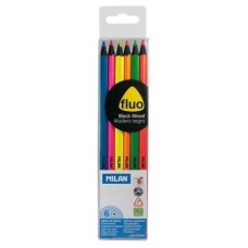 ESTUCHE DE 6 LÁPICES COLORES FLUO MADERA NEGRA MILAN 0752306 (Espera 4 dias) en Huesoi
