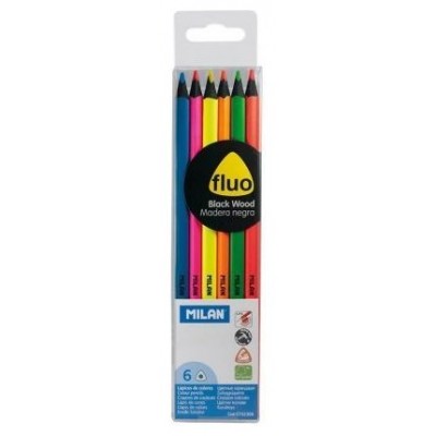 ESTUCHE DE 6 LÁPICES COLORES FLUO MADERA NEGRA MILAN 0752306 (Espera 4 dias) en Huesoi