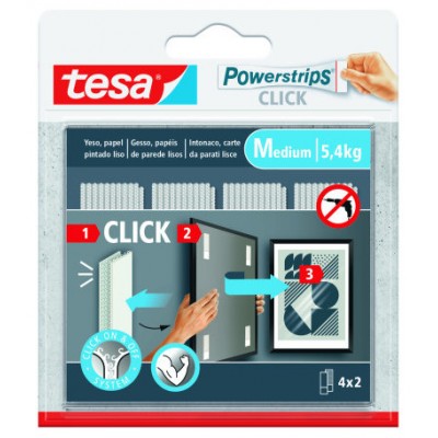 BLISTER TIRAS ADHESIVAS CUELGA OBJETOS POWERSTRIPS CLIK 5,4KG 4 PARES 80x20MM "M" TESA 77721-00001-00 (Espera 4 dias) en Huesoi