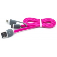 Cable Plano USB a Micro USB + Lightning Fucsia (Espera 2 dias) en Huesoi