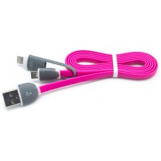 Cable Plano USB a Micro USB + Lightning Fucsia (Espera 2 dias) en Huesoi