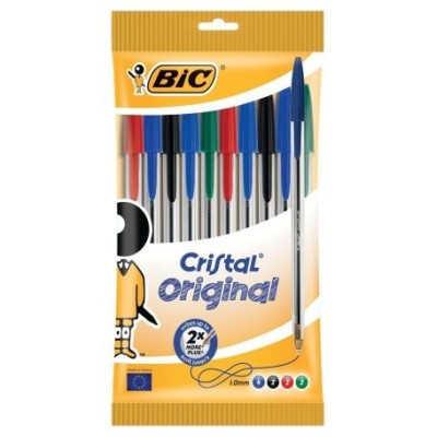 BOLSA 10 BOLIGRAFOS CRISTAL CON CUERPO TRANSPARENTE TRAZO 0,4MM. COLORES SURTIDOS BIC 830865 (Espera 4 dias) en Huesoi