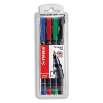 ESTUCHE 4 MARCADORES PERMANENTE P.MEDIA SURTIDO OHPEN UNIVERSAL 1MM. STABILO 843/4 (Espera 4 dias) en Huesoi