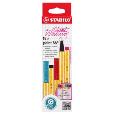 ESTUCHE CARTON ZIG-ZAG ROTULADOR PUNTA FINA 0,4MM. POINT 88 CON 18 UNIDADES COLORES SURTIDOS STABILO 8818-5 (Espera 4 dias) en Huesoi
