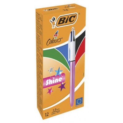 BOLIGRAFO DE 4 COLORES SHINE 1MM CON CUERPO ROSA METÁLICO BIC 982875 (MIN12) (Espera 4 dias) en Huesoi