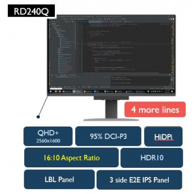 MONITOR PARA PROGRAMACION BENQ RD240Q  24.1" IPS WQXGA ,2560 X 1600, 95% P3, ANTIDESLUMBRAMIENTO, USB-C PD90W., 16:10 HDR10 (Espera 4 dias) en Huesoi