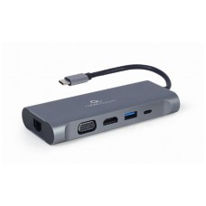 ADAPTADOR MULTIP GEMBIRD USBC 7EN1 HUB3.0,HDMI,VGA,PD,LECTOR TARJETAS,AUDIOGRIS en Huesoi