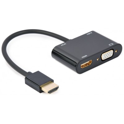 HDMI MACHO A HDMI HEMBRA + VGA HEMBRA + CABLE ADAPTADOR DE AUDIO NEGRO en Huesoi