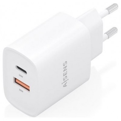 AISENS - CARGADOR GaN 30W, 1xUSB-C PD3.0 QC4.0, 1xUSB-A QC3.0, BLANCO en Huesoi