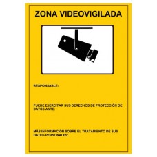 Cartel de plastico - Serigrafia Zona Videovigilada - Homologado - 297 (Al) x 210 (An) mm - Uso inter en Huesoi