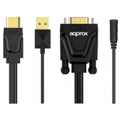 ADAPTADOR HDMI A VGA + AUDIO + ALIMENTACION APPROX (Espera 4 dias) en Huesoi