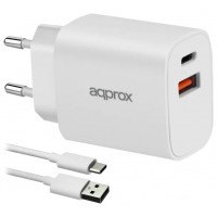 APPROX CARGADOR 20W QC 1 X USB A+ 1 X USB C+CABLE en Huesoi
