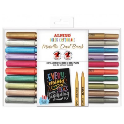 ESTUCHE 10 ROTULADORES METALLIC DUAL BRUSH LETTERING ALPINO AR001091 (Espera 4 dias) en Huesoi