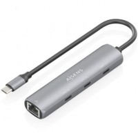 AISENS - DOCK USB-C A ETHERNET GIGABIT + HUB 3xUSB-C, GRIS, 15CM en Huesoi AISENS - DOCK USB-C A ETHERNET GIGABIT + HUB 3xUSB-C, GRIS, 15CM en Huesoi