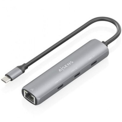 AISENS - DOCK USB-C A ETHERNET GIGABIT + HUB 3xUSB-C, GRIS, 15CM en Huesoi