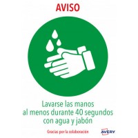 SEÑALES ADHESIVOS PREIMPRESO  "LAVARSE LAS MANOS" SOBRE DE 2 HOJAS EN A4 AVERY AV_KITCOVID1_ES (Espera 4 dias) en Huesoi