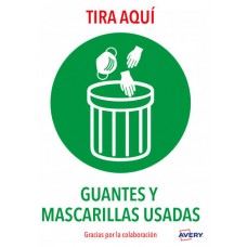 SEÑALES ADHESIVOS PREIMPRESO  "TIRA AQUÍ GUANTES Y MASCARILLAS USADAS" SOBRE DE 2 HOJAS EN A4 AVERY AV_KITCOVID7_ES (Espera 4 dias) en Huesoi