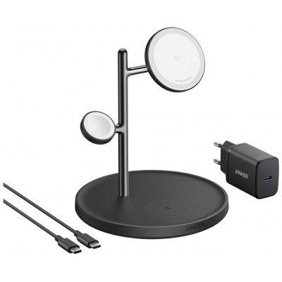 CARGADOR ANKER MAGGO MAGNETIC WIRELESS CHARGER (15W 3-IN-1 STAND BLACK) en Huesoi