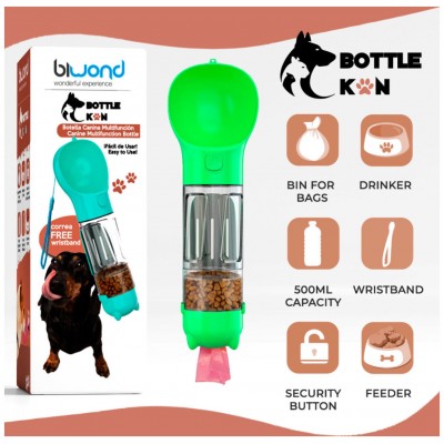 Botella Multifunción Mascotas Biwond Bottle Kan Verde (Espera 2 dias) en Huesoi
