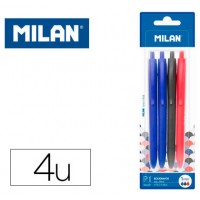 Milan BWM10254 Negro, Azul, Rojo Bolígrafo de punta retráctil con pulsador 4 pieza(s) (Espera 4 dias) en Huesoi