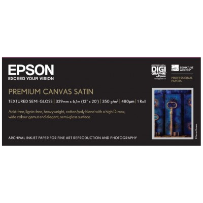 Epson GF Papel Premium Canvas Satin, 13"  x 6.1m, 350g/m2 en Huesoi