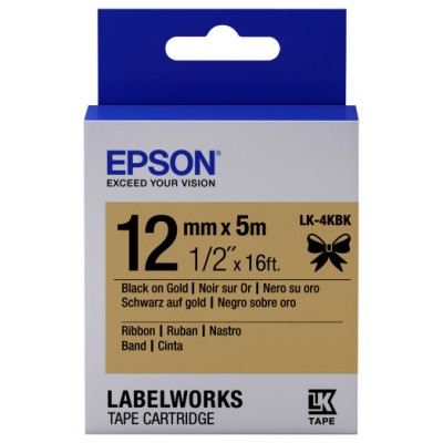 EPSON Cartucho de etiquetas de cinta satinada LK-4KBK negro/oro de 12 mm (5 m) en Huesoi