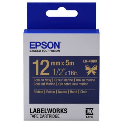 EPSON Cartucho de etiquetas de cinta satinada LK-4HKK oro/azul marino de 12 mm (5 m) en Huesoi