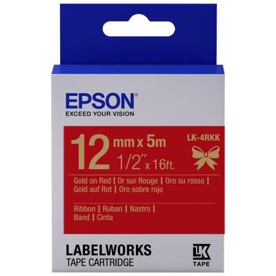 EPSON Cartucho de etiquetas de cinta satinada LK-4RKK oro/rojo de 12 mm (5 m) en Huesoi