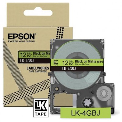 EPSON Cartucho de etiquetas Matte Tape   Green/Black 12mm(8m)   LK-4GBJ en Huesoi