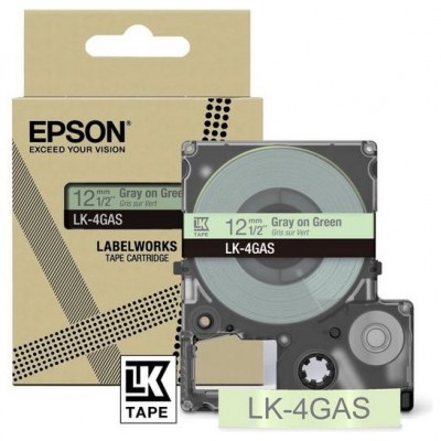 EPSON Cartucho de etiquetas Colour Tape   Green/Grey 12mm(8m)   LK-4GAS en Huesoi