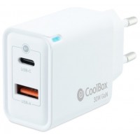 Coolbox Cargador Gan 30W USB-C/USB-A PARED en Huesoi