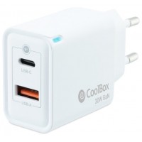 CARGADOR PARED/VIAJE 3.0 GaN USB-C/PD + USB-A 30W BLANCO COOLBOX (Espera 4 dias) en Huesoi