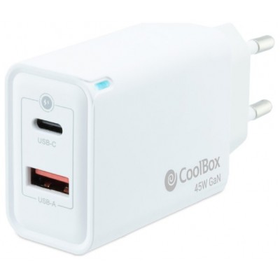 Coolbox Cargador Pared GAN 45W USB-C/USB-A en Huesoi