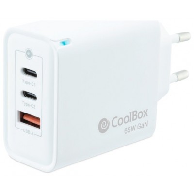 Coolbox Cargador Pared GAN 65W USB-C/USB-C/USB-A en Huesoi