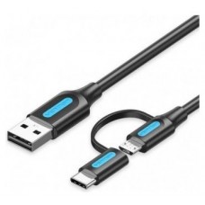 CABLE USB 2.0/M MICRO USB/M-USB-C/M 0.5 M NEGRO VENTION (Espera 4 dias) en Huesoi