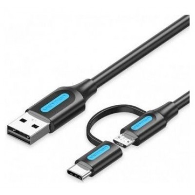 CABLE USB 2.0/M MICRO USB/M-USB-C/M 0.5 M NEGRO VENTION (Espera 4 dias) en Huesoi