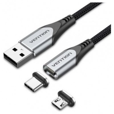 CABLE USB-A CARGA MAGNETICO USB-C CON ADAPTADOR MICROUSB 1 M GRIS VENTION (Espera 4 dias) en Huesoi