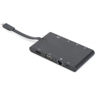 CONVERSOR HUB DIGITUS USB C 9 PUERTOS 2X VIDEO 2x USB-C 2x USB3.0 RJ45 2x SD/MMC en Huesoi