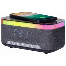 RELOJ DESPERTADOR GEMBIRD DIGITAL CON FUNCION DE CARGA INALAMBRICA NEGRO-GRIS en Huesoi