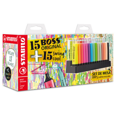 EXPOSITOR DE MESA 30 MARCADORES (15 BOSS + 15 SWING COOL) STABILO E87-3710 (Espera 4 dias) en Huesoi