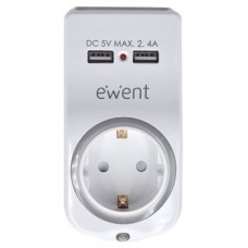 CARGADOR MOVIL EWENT 2 USB A 2,4A 12W SHUKO SOPORTE MOVIL LUZ NOCTURNA BL en Huesoi