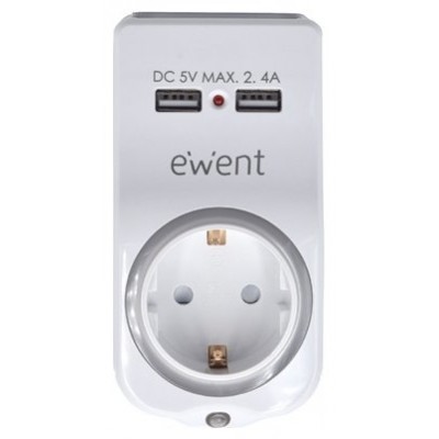 CARGADOR MOVIL EWENT 2 USB A 2,4A 12W SHUKO SOPORTE MOVIL LUZ NOCTURNA BL en Huesoi
