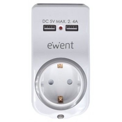 CARGADOR EWENT USB CA 2 PUERTOS 2,4A 12W SHUKO SOPORTE MOVIL Y LUZ NOCTURNA BL en Huesoi