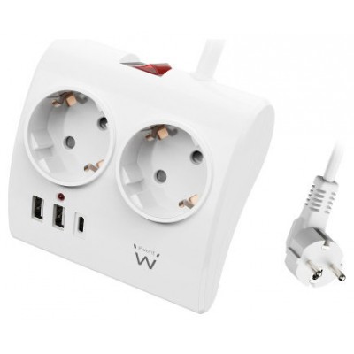 EWENT EW3870 Regleta 2  Shucko 2 Usb-A 1 Usb-C Bl. en Huesoi