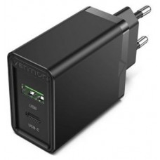 CARGADOR PARED USB-C/PD + USB-A/QC 20W NEGRO VENTION (Espera 4 dias) en Huesoi